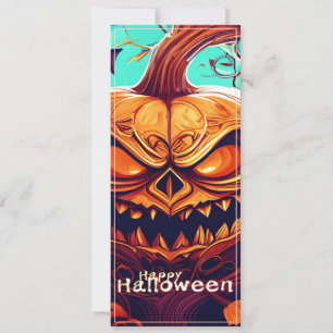Carte Citrouille orange effrayante avec visage, Hallowee