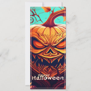 Carte Citrouille orange effrayante avec visage, Hallowee