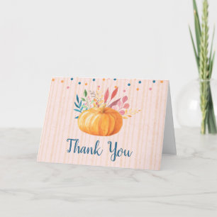 Carte Citrouille orange sur rayures roses et dorées Merc