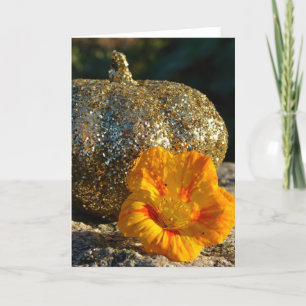Carte Citrouille Parties scintillant or et Orange Flower