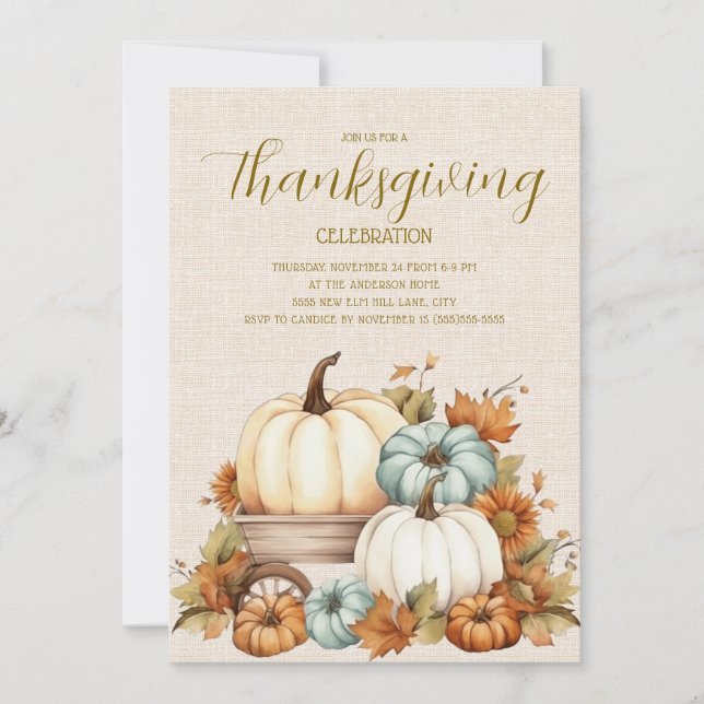 Carte Citrouille Russe Turquoise White Thanksgiving (Devant)