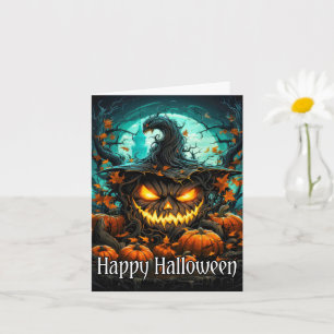 Carte Citrouille sinistre brillant   Bonne Halloween