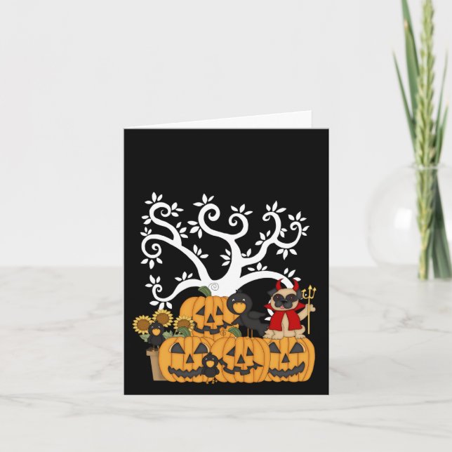 Carte Citrouilles de Halloween, oiseaux noirs et chien (Devant)