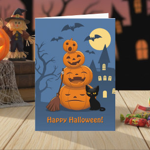 Carte Citrouilles d'Halloween et chat noir