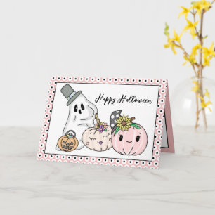 Carte Citrouilles et Boo fantaisistes d'Halloween rose