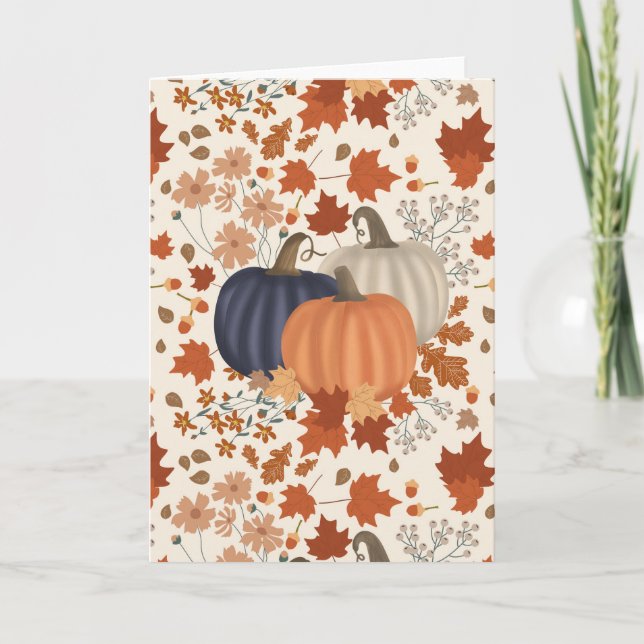 Carte Citrouilles Fleurs Sauvages Feuilles d'Automne Rus (Devant)