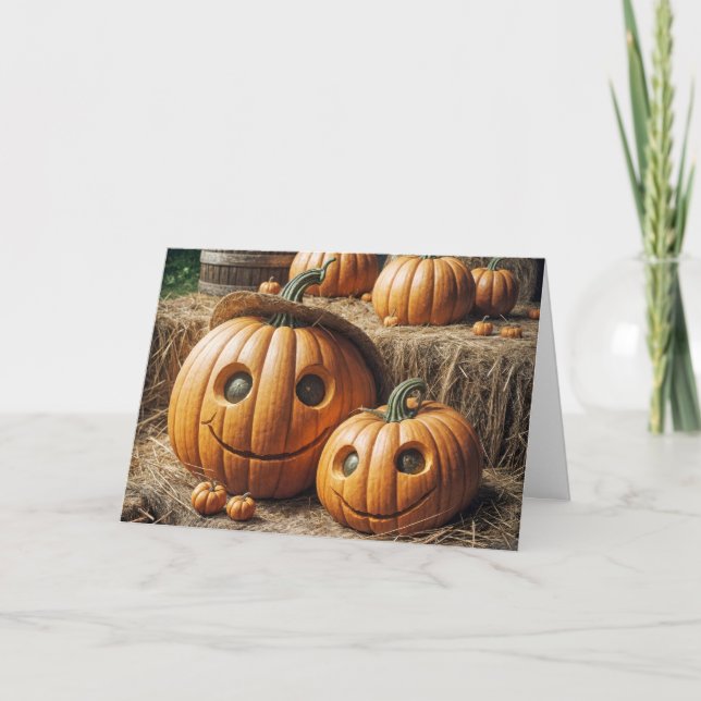 Carte Citrouilles heureuses de l'automne sur des balles  (Devant)