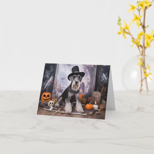 Carte Citrouilles Miniature Schnauzer Halloween Épouvant (Fleur jaune)
