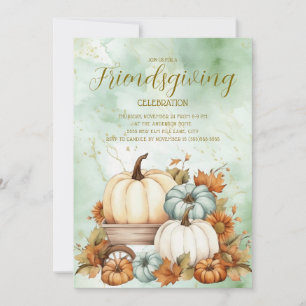 Carte Citrouilles Rustique Sage Vert Blanc Friendsgiving