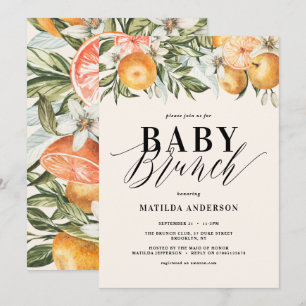 Carte Citrus, orange + fête de bébé en fleur