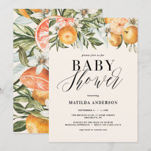 Carte Citrus, orange + fleur baby shower