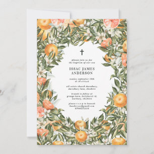 Carte Citrus, orange + fleurs baptême baptême baptême ba