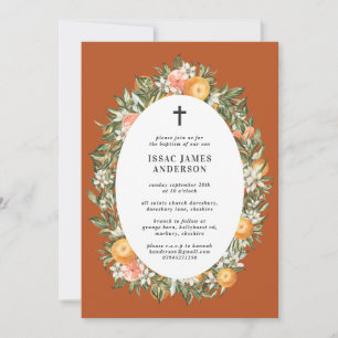 Carte Citrus, orange + fleurs baptême baptême baptême ba