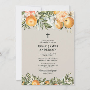 Carte Citrus, orange + fleurs baptême baptême baptême ba