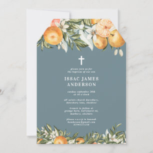 Carte Citrus, orange + fleurs baptême baptême baptême ba