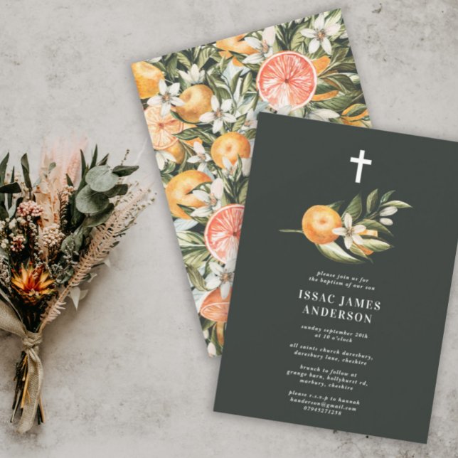 Carte Citrus, orange + fleurs baptême baptême baptême ba (Créateur téléchargé)