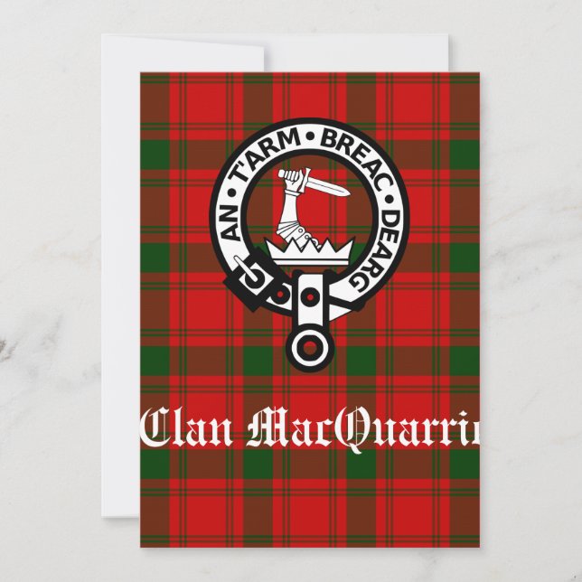 Carte Clan MacQuarrie Tartan et Crest Salutation (Devant)