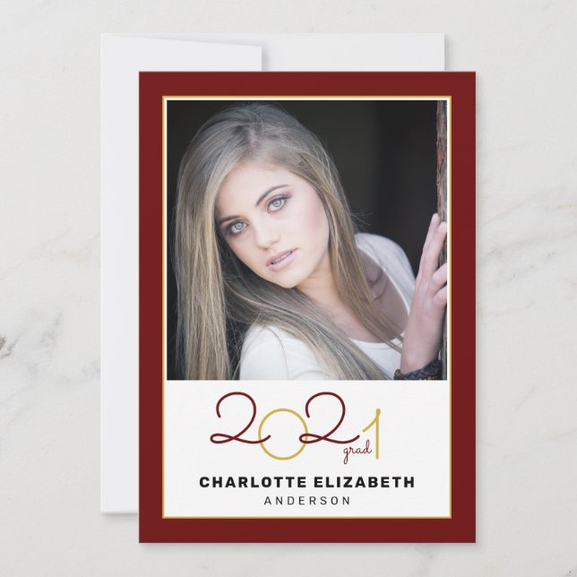 Carte Classe de 2021 Maroon 2 Photo Graduation Invitatio (Devant)