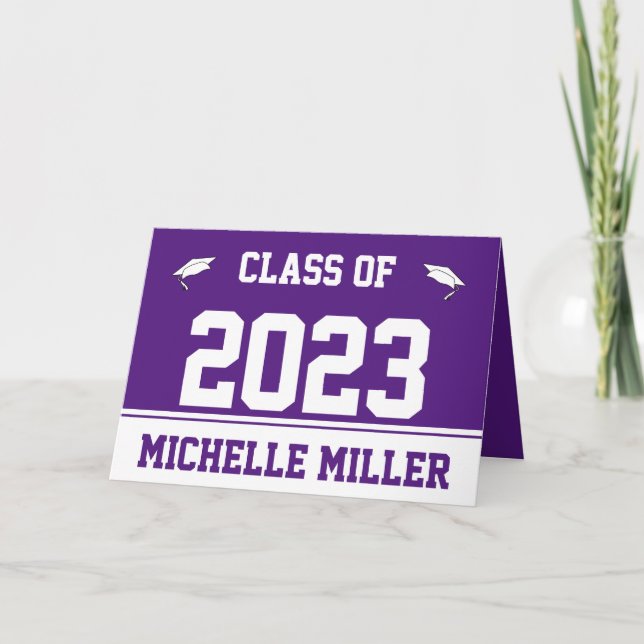 Carte Classe de 2023 Royal Purple and White Graduation (Devant)