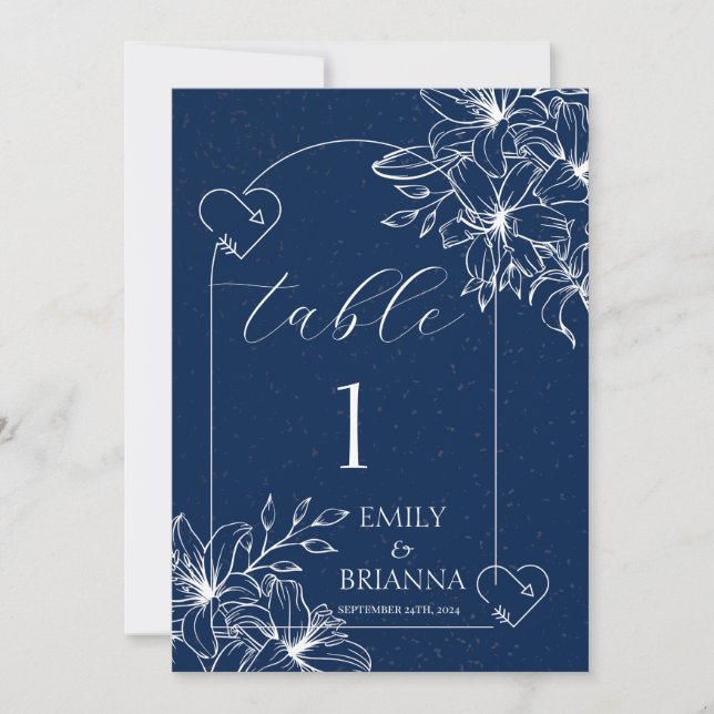 Carte Classic Elegant Marine Bleu mariage Numéro de tabl (Devant)