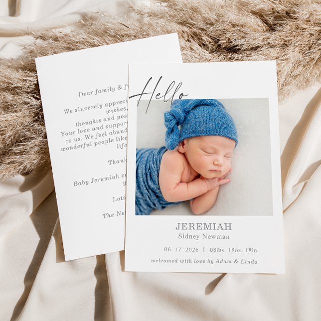 Carte Classic Minimal Hello Baby Photo Announcement Card (Créateur téléchargé)
