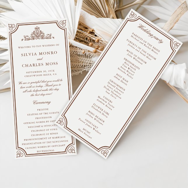 Carte Classic Monorgam Brown Ecru Mariage Crest Programm (Créateur téléchargé)