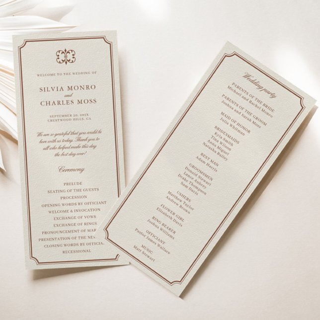 Carte Classic Monorgam Brown Ecru Mariage Crest Programm (Classic Monorgam Brown Ecru Wedding Crest Program)