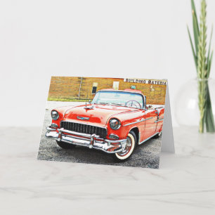 Carte Classic Red Convertible Car Vintage Art Note Card