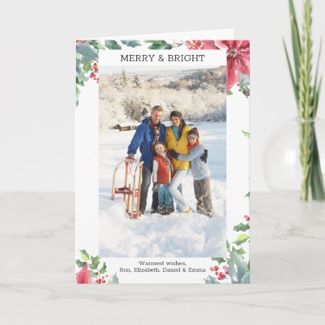 Carte Classic Rouge Poinsettia Floral Custom Photo Holid (Devant)