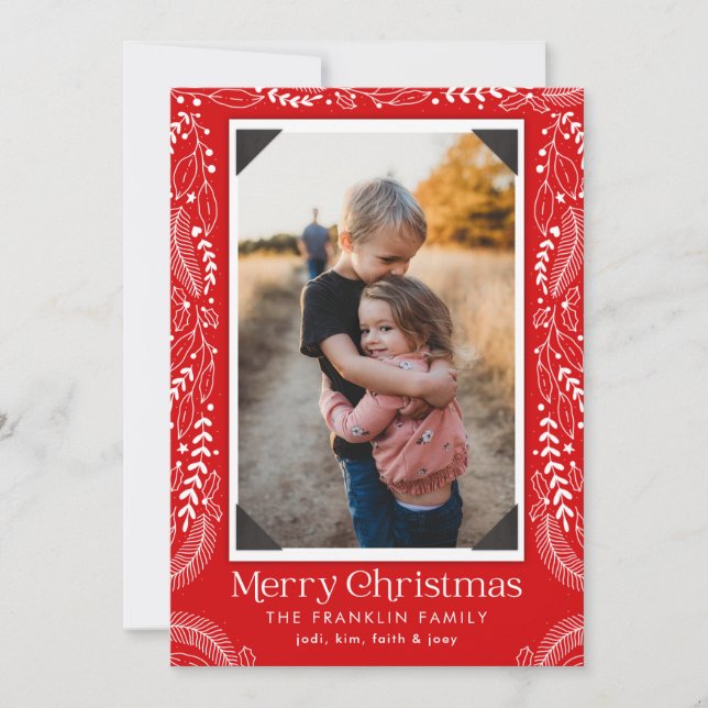 Carte classique Joyeux Noël Floral Photo Holiday (Devant)