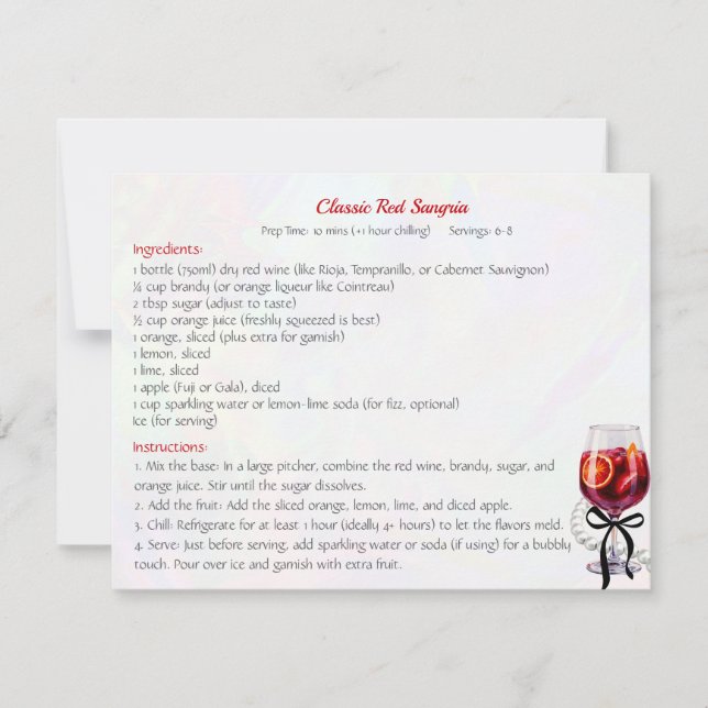 Carte classique Red Sangria Recette (Devant)