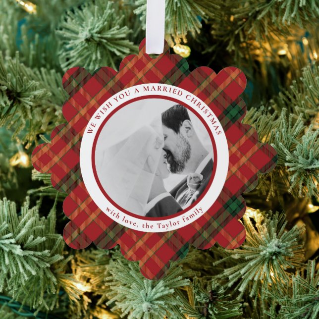 Carte classique Rouge Plaid Photo ornement (Insitu (Arbre))
