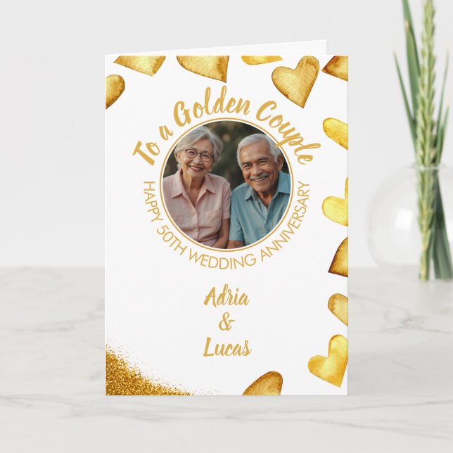 Carte Classy Gold Heart 50e anniversaire de Mariage (Devant)