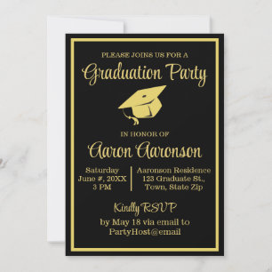 Carte Classy Stylish Gold sur Black Graduation Photo