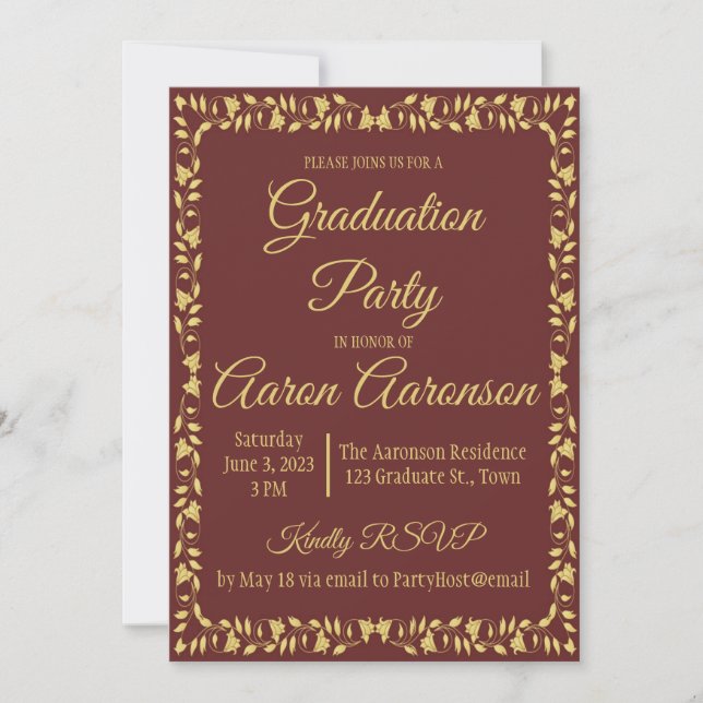 Carte Classy Stylish Gold sur Maroon Graduation (Devant)