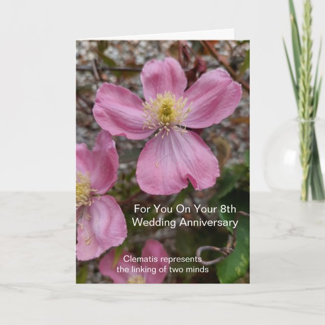 Carte Clematis rose Personnalisé 8e anniversaire de Mari (Devant)