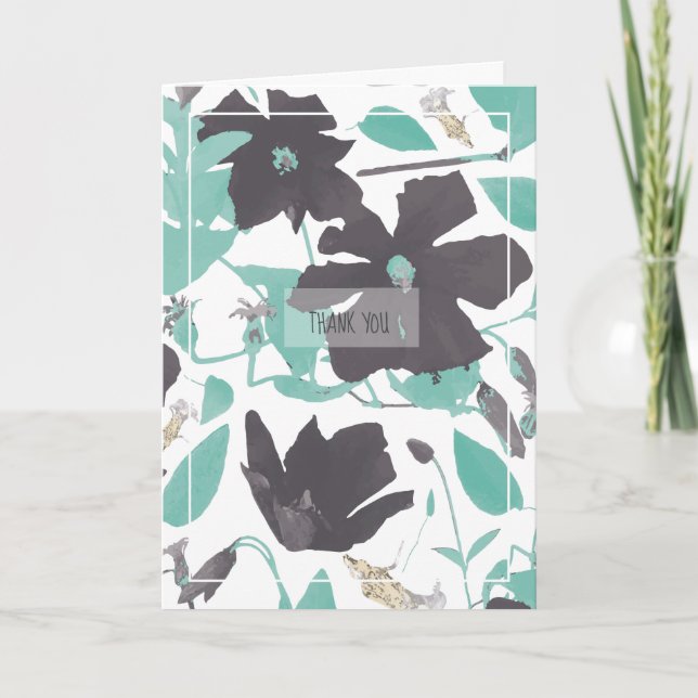 Carte Clematis Turquoise gris motif floral (Devant)