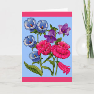 Carte cloches de canterbury en bleu rose et violet