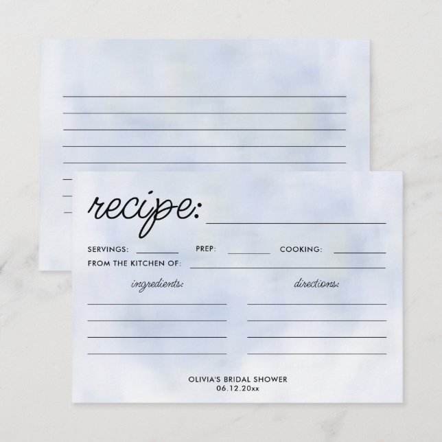 Carte Cloud 9 Pastel Blue Sky Fête des mariées Recette C (Devant / Derrière)