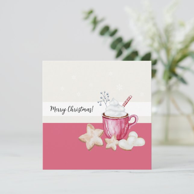 Carte Coca Chaud De Noël Et Cookies Aquarelle (Debout devant)
