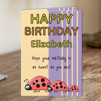 Carte Coccinelles enfants ajoutent un nom violet anniver