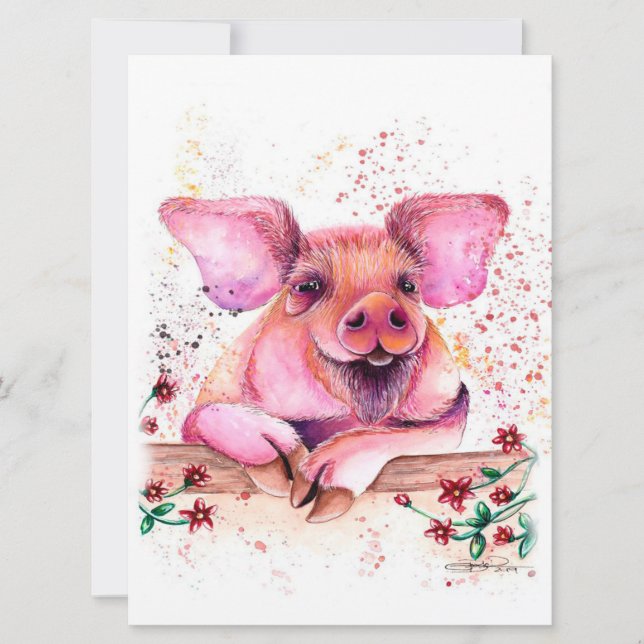 Carte Cochon À Fleur | Art Design | Cadeau d'art (Devant)