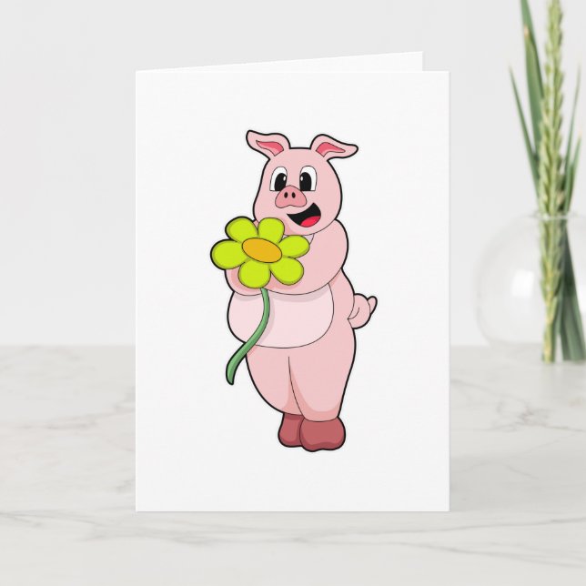 Carte Cochon à fleurs jaunes (Devant)