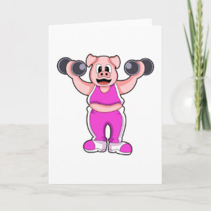 Carte Cochon à la musculation avec haltères