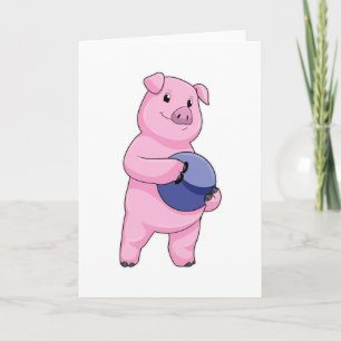 Carte Cochon au bowling avec boule de bowling