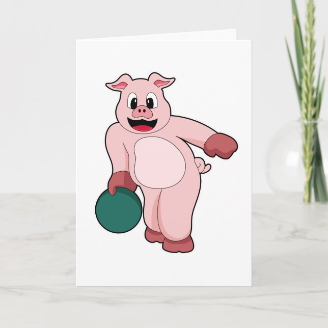 Carte Cochon au bowling avec boule de bowling (Devant)