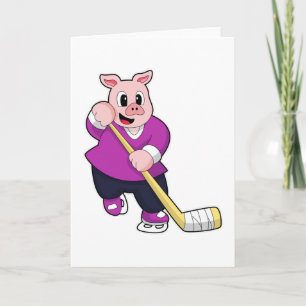 Carte Cochon au hockey sur glace avec bâton de hockey su