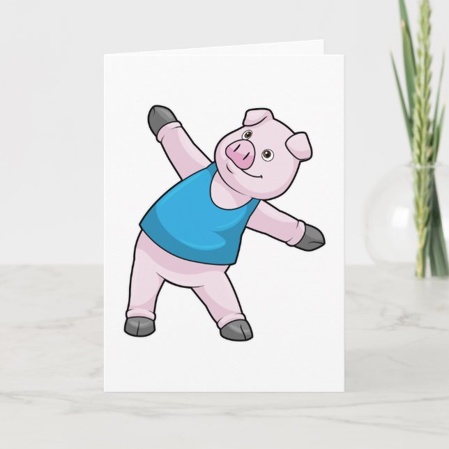 Carte Cochon au yoga en étirement (Devant)