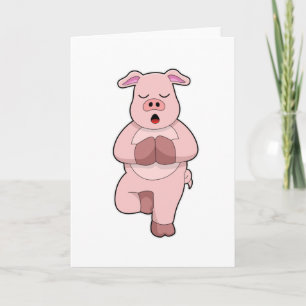 Carte Cochon au Yoga sur une jambe