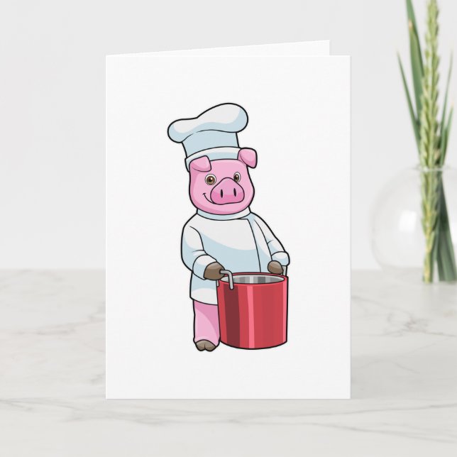 Carte Cochon cuisinier avec marmite (Devant)